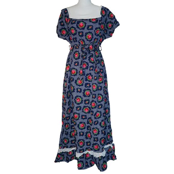 Vintage Late 1960s/Early 1970s Peasant Dress w Tie Included - Picture 1 of 9